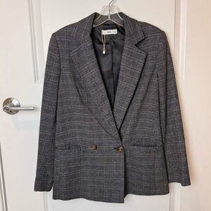 Mango MNG Gray Plaid Double‎ Breasted Blazer Women’s XS Tailored Jacket